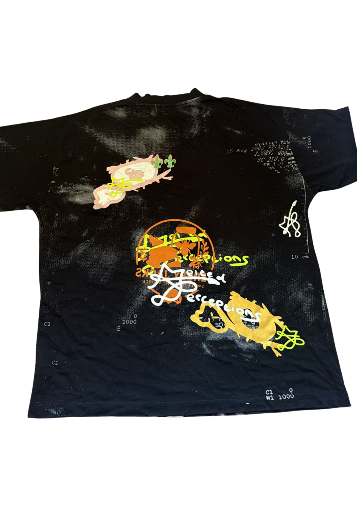 Melted Perceptions black concept tee with layered printed artwork